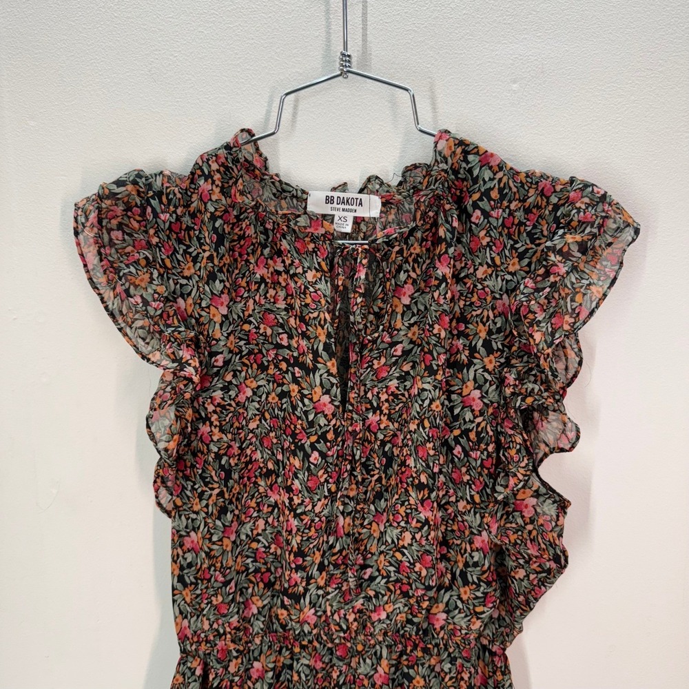 BB Dakota Women's Floral Print Maxi Dress Ruffle Sleeves Casual XS fall outfits